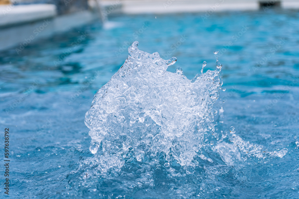 A serene photo capturing the perfect summer day with a vibrant swimming pool as the main focus, charmingly accompanied by a delightful duck enjoying a cool swim. A must-see for all nature and aquatic