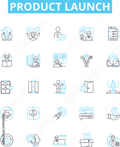 Product launch vector line icons set. Launch, Product, Concept, Promotion, Strategy, Research, Audience illustration outline concept symbols and signs