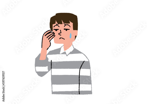 瞼が重い男性　眼精疲労や目の病気に関するイラスト
