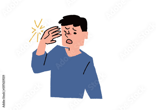 眩しさを感じる男性　眼精疲労や目の病気に関するイラスト
