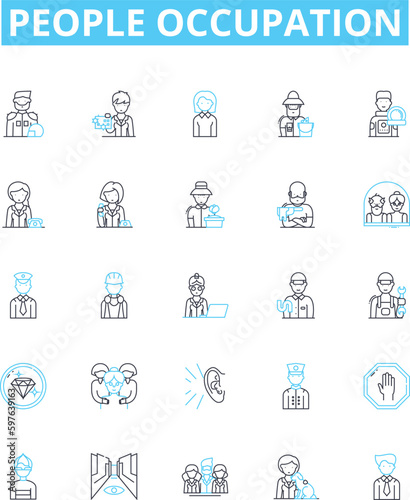 People occupation vector line icons set. Professor, Nurse, Pilot, Librarian, Artist, Priest, Lawyer illustration outline concept symbols and signs