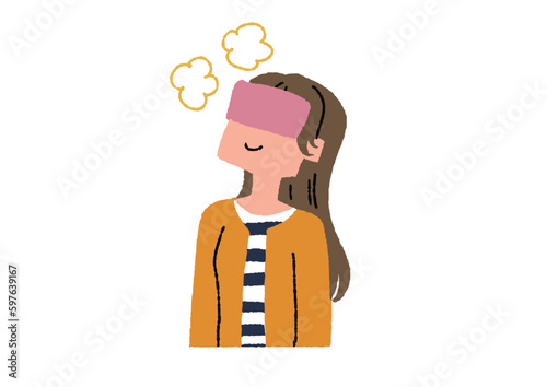 ホットアイマスクでリラックスする女性　眼精疲労や目の病気に関するイラスト
