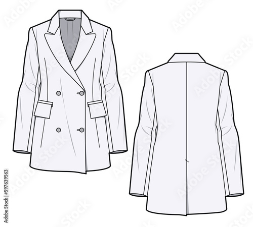 Double-Breasted Blazer Front and Back View Illustration Vector Template