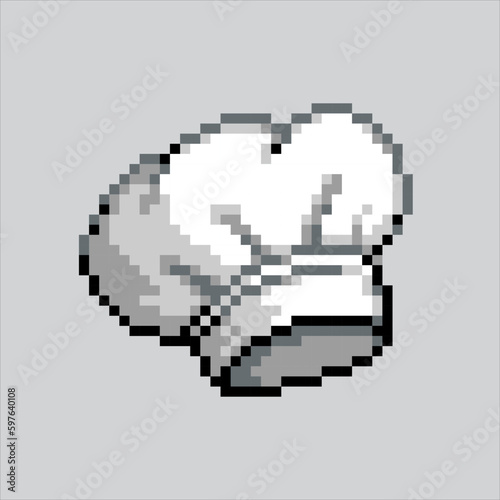Mask pixel art chef hat.White chef Hat pixelated design for logo, web, mobile app, badges and patches.
Video game sprite. 8-bit. Isolated vector illustration.