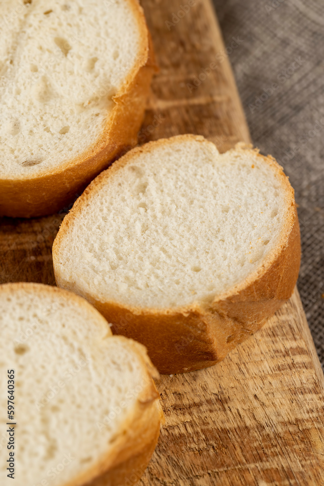 Sliced soft French bread made of wheat flour Sliced soft French bread made of wheat flour