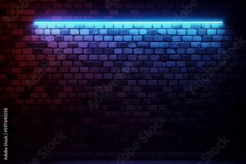 Brick wall background with neon light. AI generated  human enhanced.