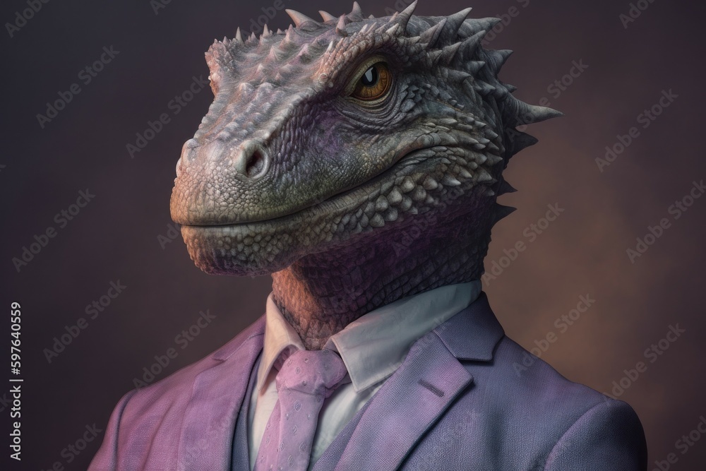 Anthropomorphic dragon dressed in a suit like a businessman. Business Concept. AI generated, human enhanced. Anthropomorphic dragon dressed in a suit like a businessman. Business Concept. AI generated, human enhanced.