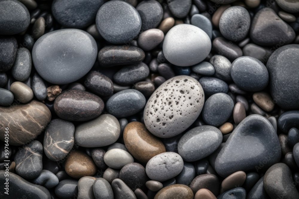 Abstract background with dry beautiful stones or pebbles, selective focus. AI generated, human enhanced. Abstract background with dry beautiful stones or pebbles, selective focus. AI generated, human enhanced.