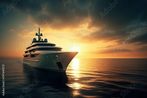 Luxury yacht on the high seas. Backdrop or background with copy space. AI generated, human enhanced.