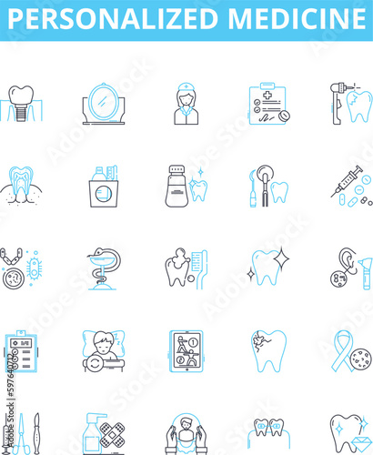 Personalized medicine vector line icons set. Personalized, Medicine, Precision, Genomic, Customized, Therapeutics, Healthcare illustration outline concept symbols and signs