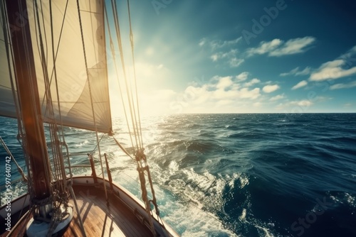 View of the sea from the sailboat. Travel concept. AI generated, human enhanced. © top images