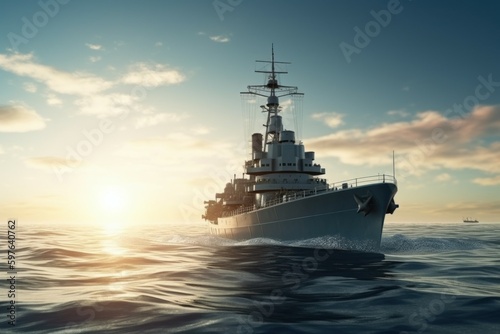 Warship. Background with copy space for text. AI generated  human enhanced.
