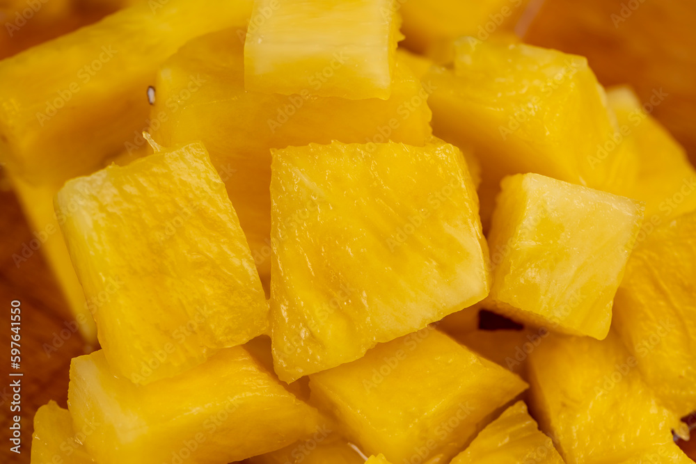 sliced pulp of peeled ripe pineapple , close up sliced pulp of peeled ripe pineapple , close up