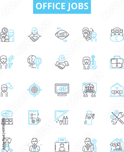 Office jobs vector line icons set. Clerical, Executive, Managerial, Administration, Secretary, Accountant, Clerk illustration outline concept symbols and signs