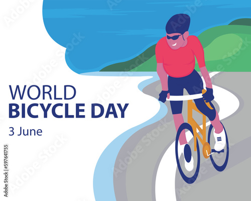 illustration vector graphic of a cyclist is cycling on a beach road, perfect for international day, world bicycle day, celebrate, greeting card, etc.