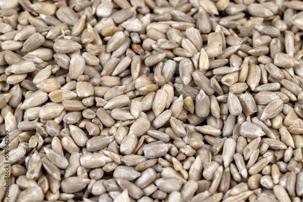 Sunflower seeds peeled from the black shell