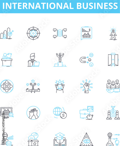 International business vector line icons set. Global, Trade, Export, Import, Multinational, Commerce, Corporate illustration outline concept symbols and signs