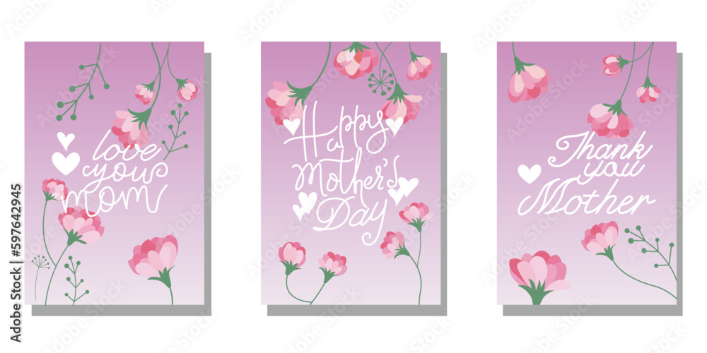 Set of frame for Happy mother's day. Floral decoration template collection for mothers day. Vector illustration.