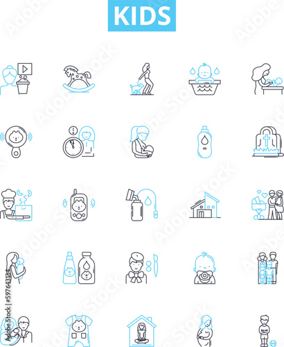 Kids vector line icons set. Children, Toddlers, Babies, Preschoolers, Juveniles, adolescents, Teenagers illustration outline concept symbols and signs