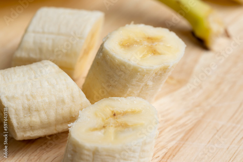 Peeled ripe yellow banana, close up