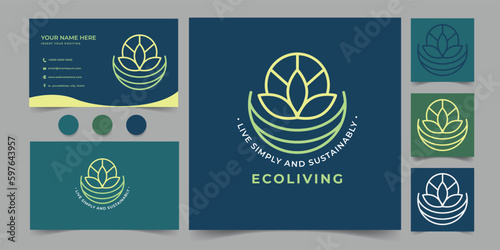 eco living monoline modern logo and business card template