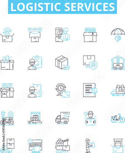 Logistic services vector line icons set. Logistics, Services, Delivery, Shipping, Freight, Management, Supply illustration outline concept symbols and signs