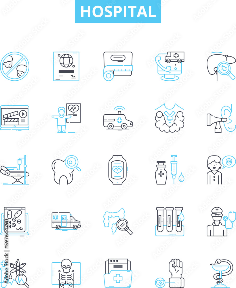 Hospital vector line icons set. Hospital, Medical, Care, Treatment, Facility, Emergency, Clinic illustration outline concept symbols and signs