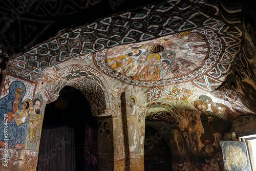A fresco of the nine Syrian saints in Abuna Yemata Guh church in Hawzen, Tigray, Ethiopia