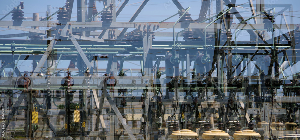 Double exposure image of an urban electricity substation