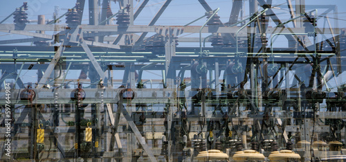 Wallpaper Mural Double exposure image of an urban electricity substation Torontodigital.ca
