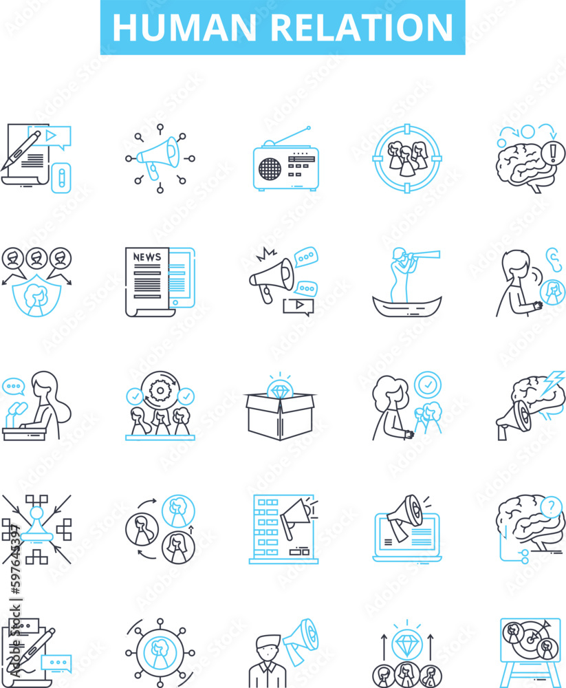 Human relation vector line icons set. Relationship, Interaction, Communication, Social, Solidarity, Partnership, Bonding illustration outline concept symbols and signs Human relation vector line icons set. Relationship, Interaction, Communication, Social, Solidarity, Partnership, Bonding illustration outline concept symbols and signs