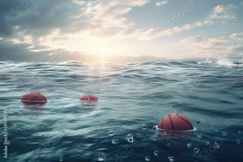 Basketball floating on water. © imlane