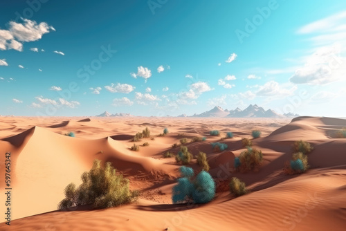 Desert scenery under blue sky.