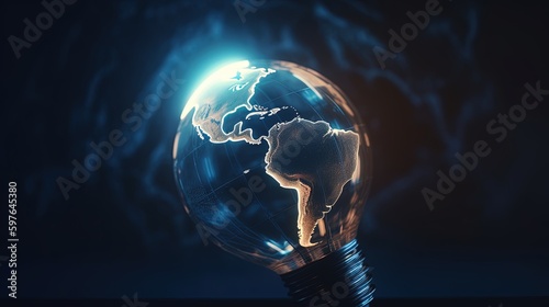 lightbulb earth globe  digital art illustration  Generative AI