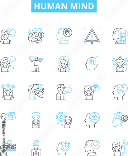 Human mind vector line icons set. Thought, Intellect, Psychoanalysis, Consciousness, Cognition, Memory, Imagination illustration outline concept symbols and signs