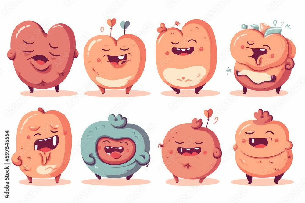 A bunch of laughing anthropomorphic potatoes. A bunch of laughing anthropomorphic potatoes.