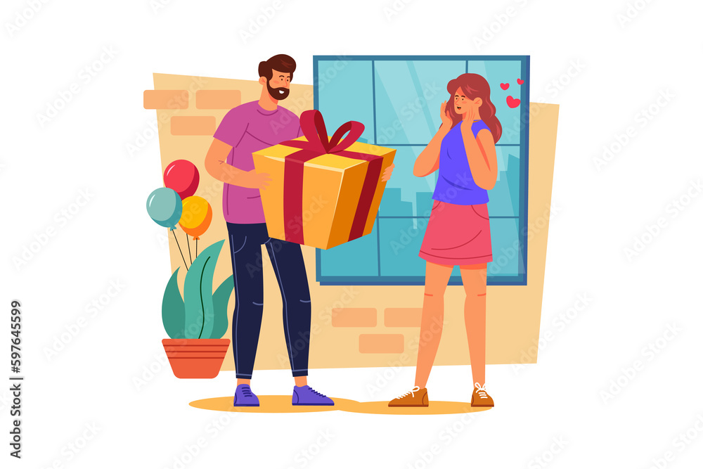 A man surprises her girlfriend with a thoughtful gift A man surprises her girlfriend with a thoughtful gift