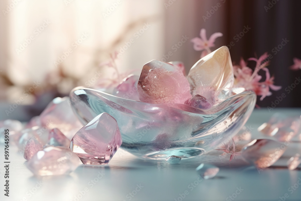 Milky, aether scene, translucent, glitterethereal, goddenss muse, background saltwatercrystal clear, water reflections, pastel colors. holographic, style prism. AI generative Milky, aether scene, translucent, glitterethereal, goddenss muse, background saltwatercrystal clear, water reflections, pastel colors. holographic, style prism. AI generative