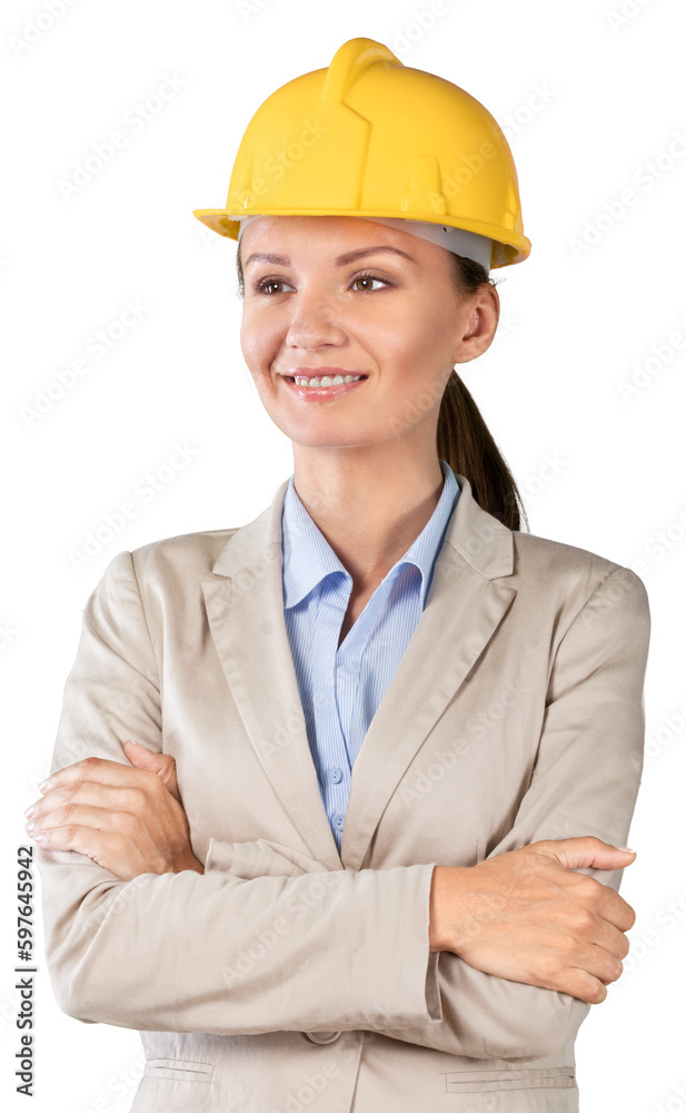Female engineer inspector in a hard helmet Female engineer inspector in a hard helmet