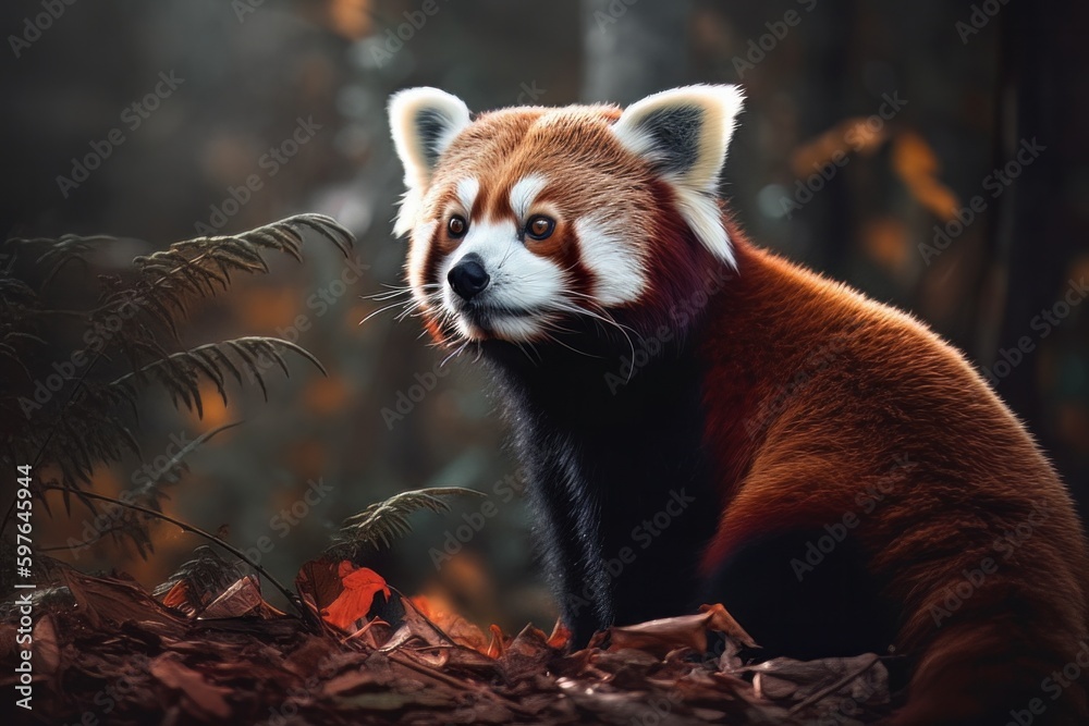 Obraz premium Red panda bear. Generative AI