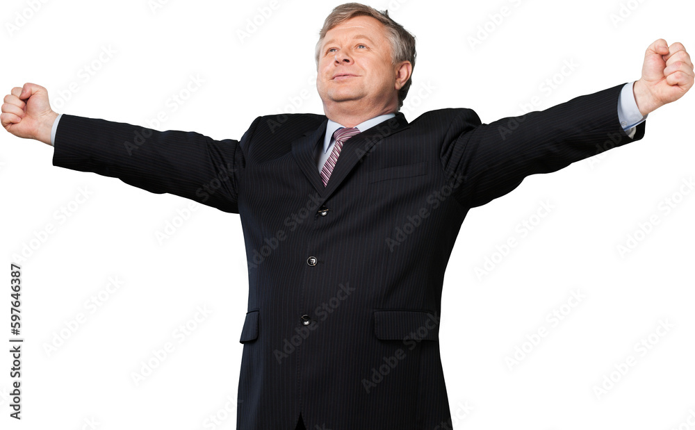 Businessman smiling with arms outstretched Businessman smiling with arms outstretched