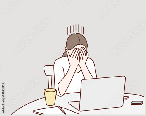 woman worried about having no money. Hand drawn style vector design illustrations.