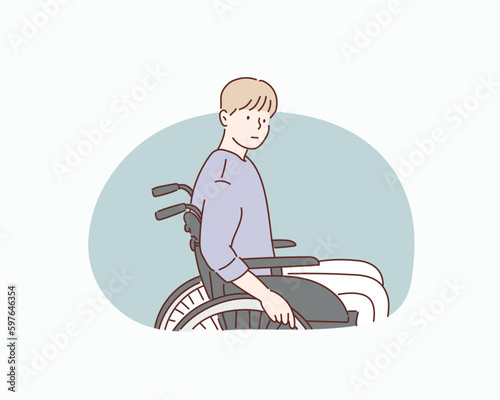 man in wheelchair. Hand drawn style vector design illustrations.