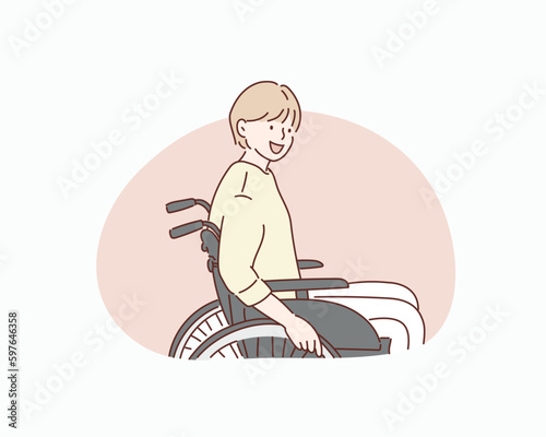 woman in wheelchair. Hand drawn style vector design illustrations.