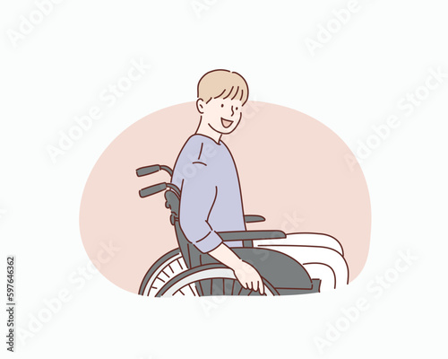 man in wheelchair. Hand drawn style vector design illustrations.