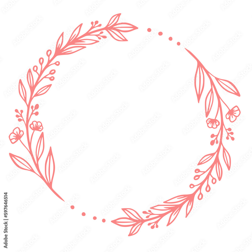 Hand drawn floral frames with flowers, branch and leaves.