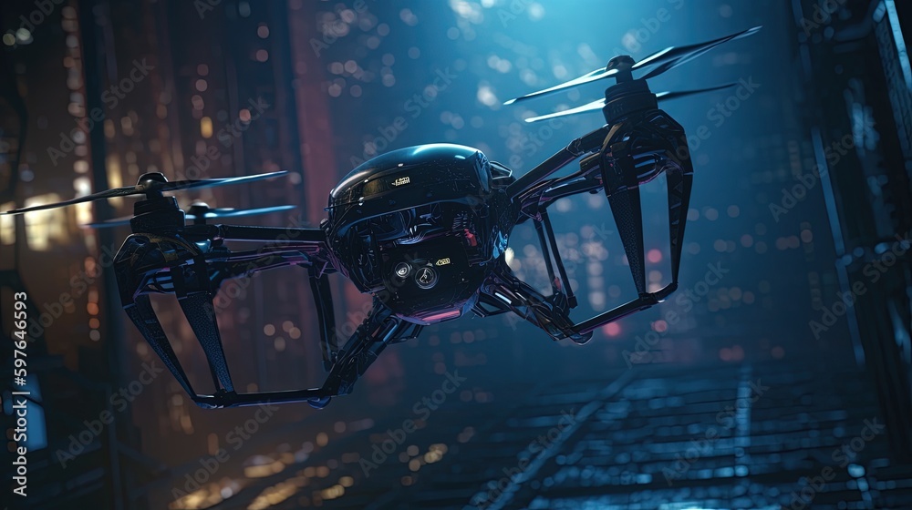 drone copter with a digital camera hovers, digital art illustration, Generative AI