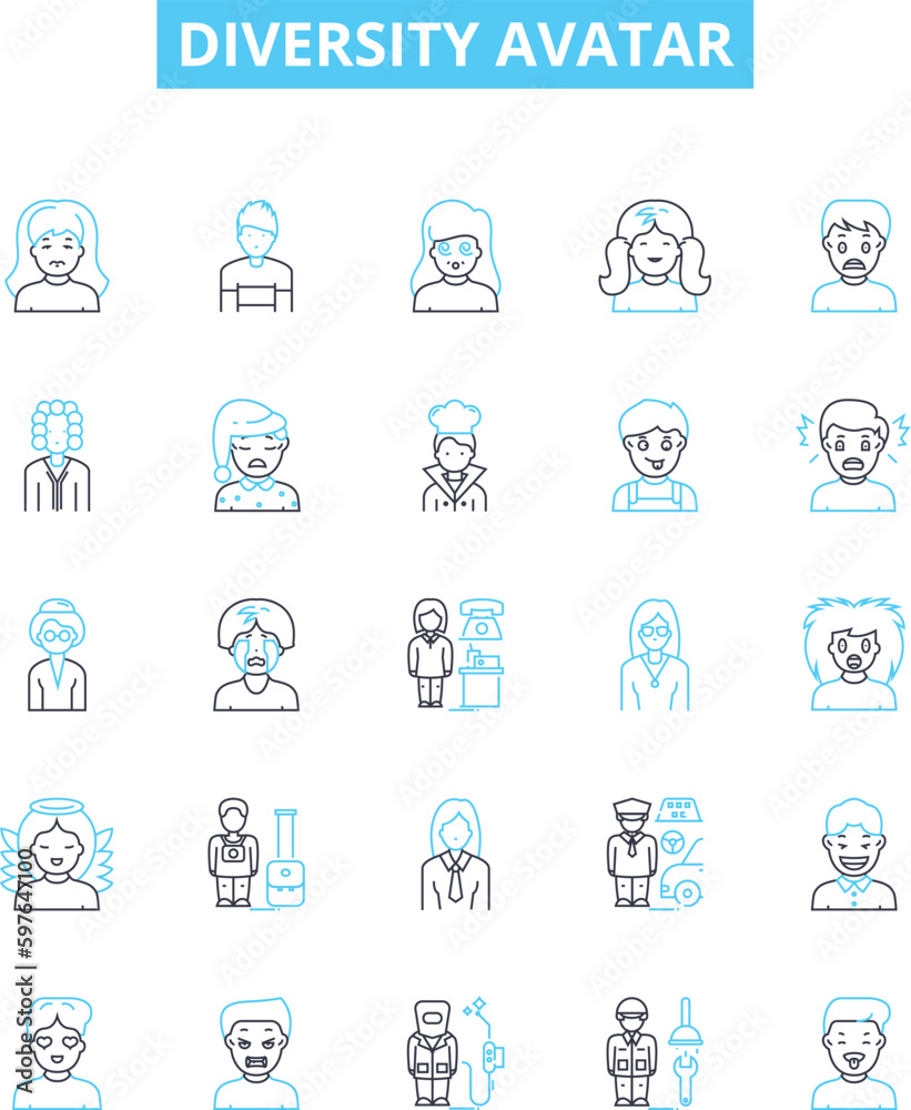 Diversity avatar vector line icons set. Different, Avatar, Variety, Inclusion, Plurality, Diversity, Panoply illustration outline concept symbols and signs Diversity avatar vector line icons set. Different, Avatar, Variety, Inclusion, Plurality, Diversity, Panoply illustration outline concept symbols and signs