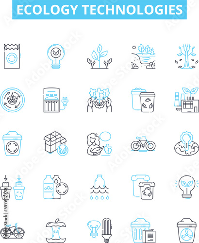 Ecology technologies vector line icons set. Ecosphere, Biosphere, Ecosystem, Conservation, Sustainable, Recycling, Renewables illustration outline concept symbols and signs
