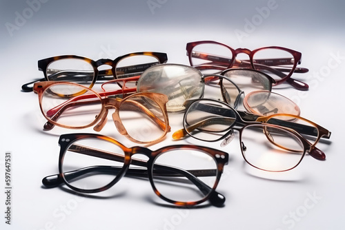 A pile of glasses on the table.